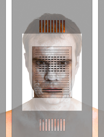 From the Dissection series of photographs by Dylan Strickland. Portraits with colored and transparent overlays obscuring identity.