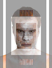 From the Dissection series of photographs by Dylan Strickland. Portraits with colored and transparent overlays obscuring identity.