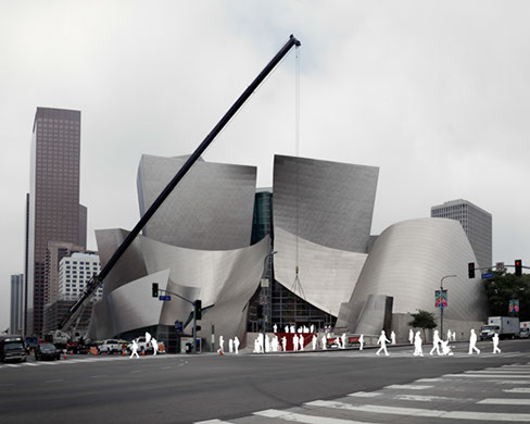 X Was Here: Silhouettes on Graffiti. From the "X" Was Here series of photographs by Dylan Strickland. Iconic architecture with people removed.